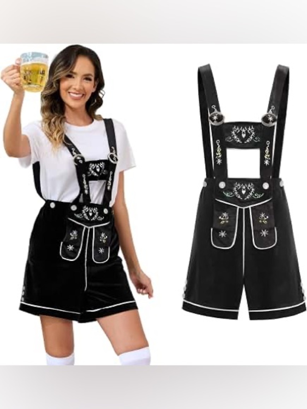 NWT Populus Velvet Embroidered Lederhosen Shorts w/ Suspenders Black – Women’s L